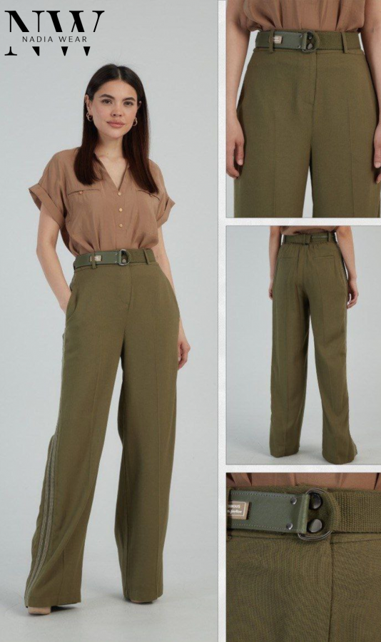 Комплект Эмили (брюки+блуза) хаки/коричневая
