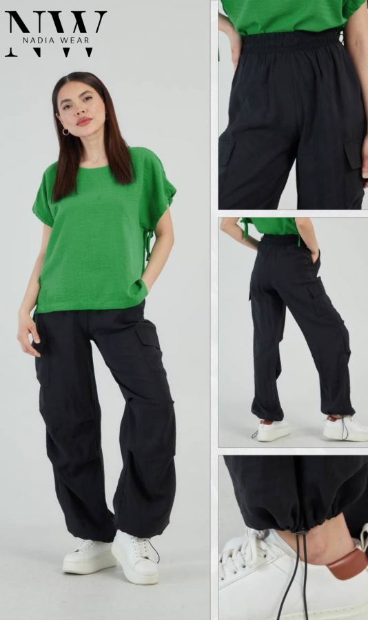 Комплект Алина (брюки+футболка) черные/зеленая