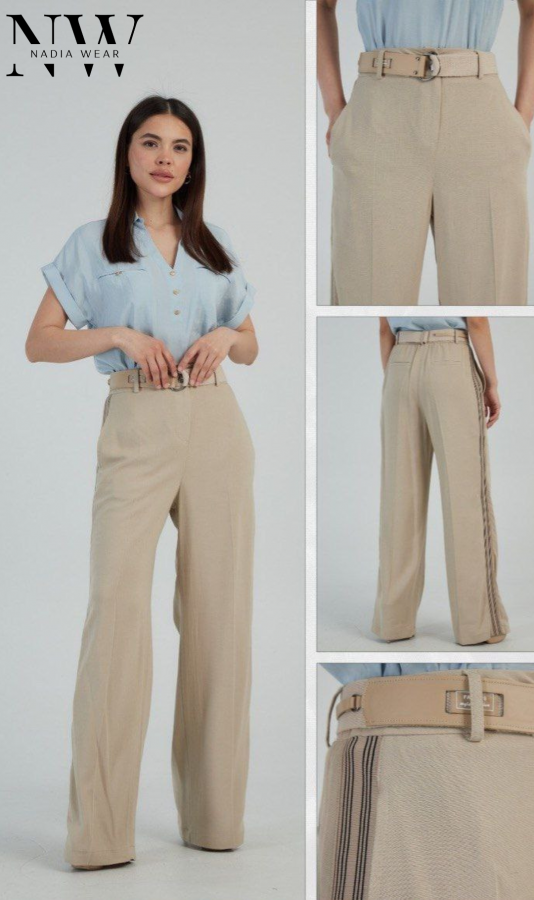 Комплект Эмили (брюки+блуза) бежевые/голубая
