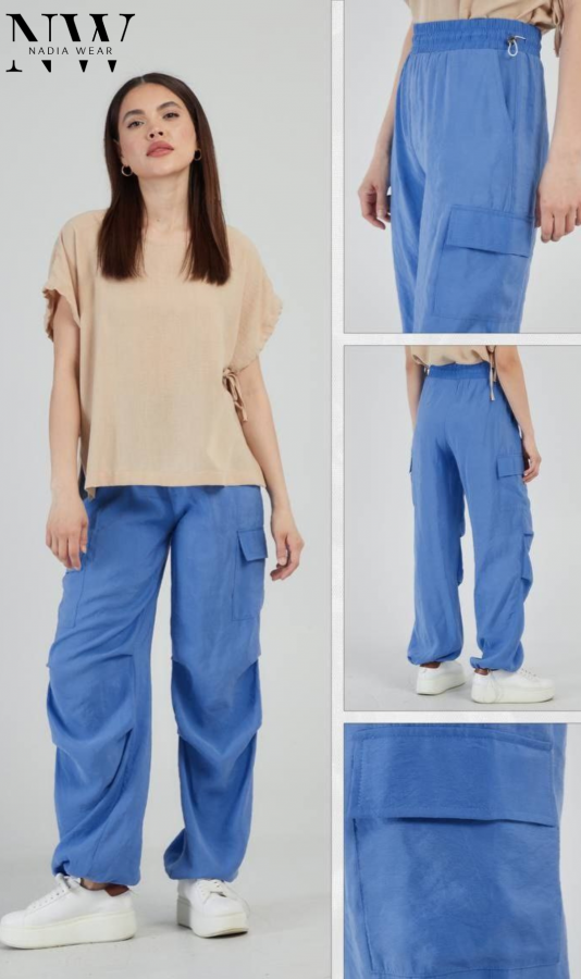 Комплект Алина (брюки+футболка) голубые/бежевая